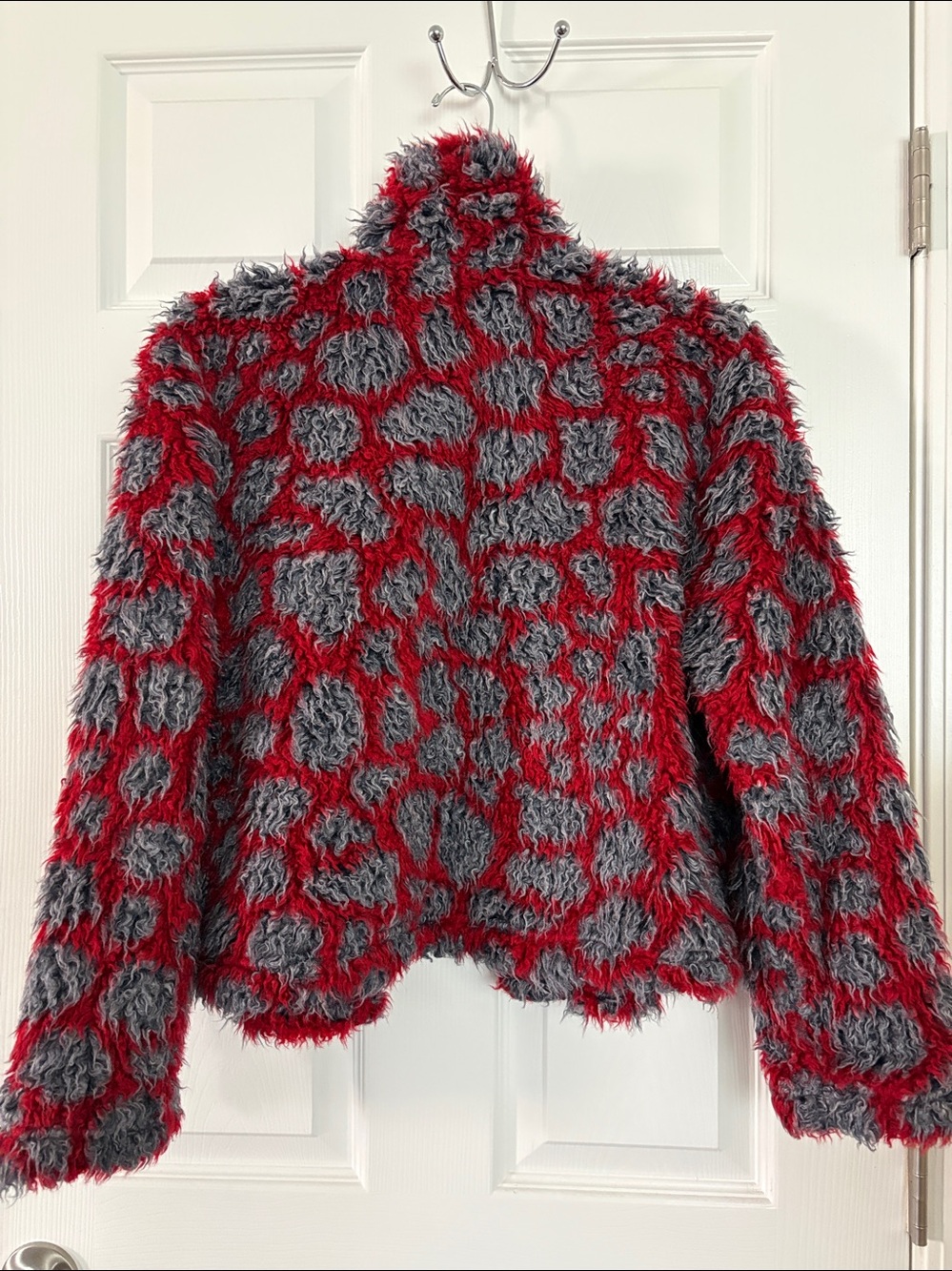 Sugar Red and Gray Faux Fur Patterned Teddy Jacket - Picture 4 of 5